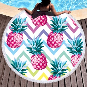 Prosop mare de plaja, super absorbant, forma rotunda, diametru 150cm, model Ananas - Img 2