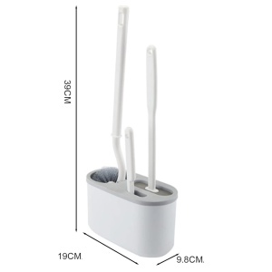 Set 3 Perii pentru Toaleta, din Silicon, Perie Zimtata, Cap Flexibil, Suport Adeziv pentru Montarea pe Perete, 39 x 19 x 9.8 cm, Gri/Alb - Img 3