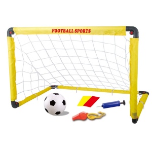 Set Poarta de Fotbal pentru Copii, 80x120 cm, Minge, Cartonase, Pompa, Fluier, Interactiv, Distractiv, Galben
