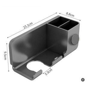 Suport de Baie, pentru Uscator de Par, cu Organizator Dublu, din Plastic, Aplicare cu Suport Adeziv, 23 x 8.8 x 9.5 cm, Gri - Img 3