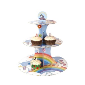 Suport Etajat pentru Prajituri, cu Tematica Unicorni si Curcubee, 3 Nivele, Model 4, Multicolor