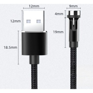 Cablu de incarcare magnetic 3 in 1 360 grade + 180 grade, 2 m, micro, type C, iPhone, 5 V, 2.1 A, Negru - Img 2