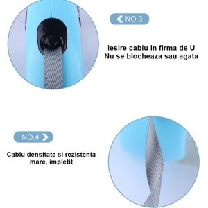 Lesa Automata Retractabila, pentru Caini, 3m, 20 kg, ABS, Verde/Bleu, 8x12x4 cm - Img 3