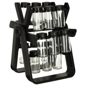 Organizator de condimente cu 18 containere cu suport rotativ pentru bucatarie, culoare neagra
