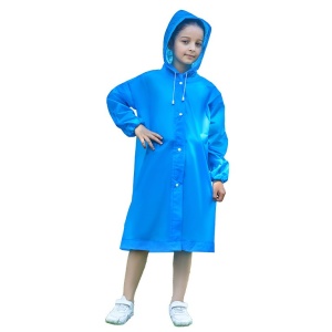 Pelerina de Ploaie, pentru Copii 100-145 cm, din EVA, Impermeabila, Inchidere cu Capse, Albastru