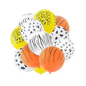 Set 10 Baloane din Latex, Model Party Animal Print, 3x Portocaliu, 3x Galben, 4x Alb, 23 cm, 1.4g