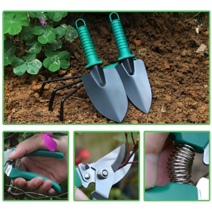 Set 12 Unelte de Gradina, pentru Plantare Prelucrare Sol si Ingrijire Plante, Material PVC si Otel, Cutie Inclusa, 38 x 29 cm, Verde Deschis - Img 5