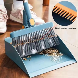 Set Matura si Faras cu Coada, cu Dinti de Pieptene pentru Curatare Matura, rotativ, pliabil, detasabil, Otel inoxidabil si Polipropilena, albastru - Img 5