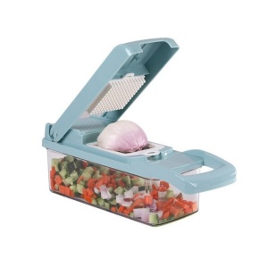 Feliator Multifunctional, Razatoare, 8 in 1, pentru Fructe si Legume, 10 Piese, Lame de Inox, Recipient Stocare, Separator Oua, Protectie Mana, ABS, 32.2x11.3 cm, Albastru/Alb