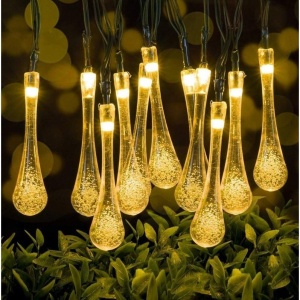 Instalatie Solara 6 m, 28 Led-uri cu Ornament tip picatura de apa, Liniara, Fir negru, Interior, Exterior, Alb Cald - Img 3