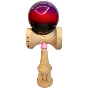 Kendama X Originala, Profesionala, Big Cups V2, Super Sticky din Lemn, 18 cm, Gradient Mov/Rosu/Negru