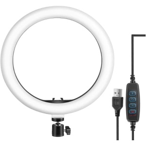 Lampa Circulara RingLight, din ABS, 120 LED-uri, 3 Culori de Lumina, 3 Trepte de Intensitate, Rotire 360, 26 cm Diametru, Negru - Img 2
