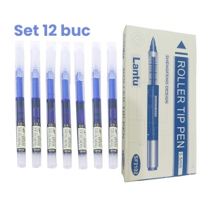 Set Pixuri Profesionale cu Bila, pe Baza de Apa Set 12 bucati, Varf Ascutit de 0.5 mm, Pentru Scoala sau Birou, Albastru