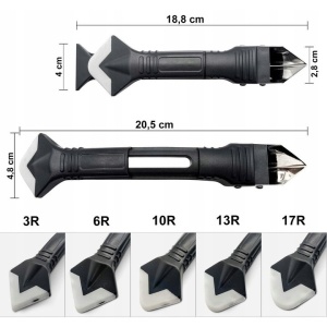 Set Racleta pentru Indepartare Adeziv, Racleta pentru Silicon si Lipici, 5 Capete din silicon, Dimensiune Inchisa 18.8 x 4 x 2.8 cm, Metal, Negru - Img 4