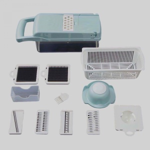 Feliator Multifunctional, Razatoare, 8 in 1, pentru Fructe si Legume, 10 Piese, Lame de Inox, Recipient Stocare, Separator Oua, Protectie Mana, ABS, 32.2x11.3 cm, Albastru/Alb - Img 2