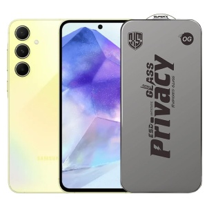 Folie de Protectie pentru Samsung Galaxy A55, Sticla Securizata ESD Antistatica, Super-X Privacy OG, Margini Negre, 0.30 mm, Transparent Inchis