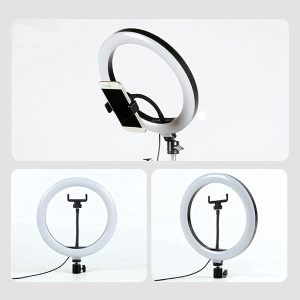 Lampa Circulara RingLight, din ABS, 120 LED-uri, 3 Culori de Lumina, 3 Trepte de Intensitate, Rotire 360, 26 cm Diametru, Negru - Img 3