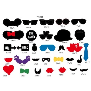 Set 31 de Accesorii pentru Petrecere, Props pentru Coltul de Poze, Ochelari, Palarii, Mustata, Cravata, Tematica Nunta, Multicolor - Img 2