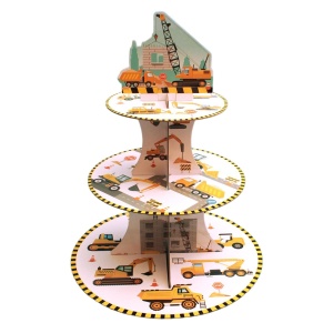 Suport Etajat pentru Prajituri, cu Tematica Santier de Constructie, 3 Nivele, 38 cm, Model 3, Multicolor
