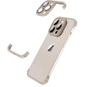 Husa Metalica Edgeless Compatibila cu iPhone 15 Pro Max, Protectie pentru Colturi si Camera, Aliaj, Antisoc, Antizgariere, Gri Metalizat