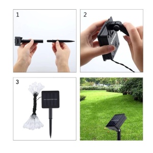 Instalatie Solara 6 m, 28 Led-uri cu Ornament tip picatura de apa, Liniara, Fir negru, Interior, Exterior, Alb Cald - Img 5