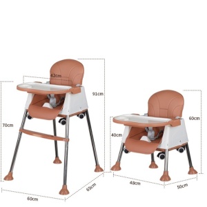 Scaun de Masa Pliabil 3in1, Reglabil, Multifunctional, 3 Pozitii, Masuta si Husa Detasabile, Roti, Centura de Siguranta, Ajustare Inaltime, Maro - Img 3