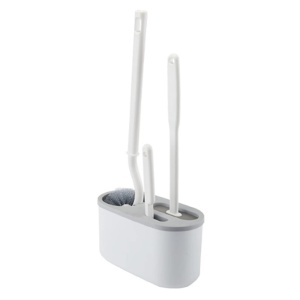 Set 3 Perii pentru Toaleta, din Silicon, Perie Zimtata, Cap Flexibil, Suport Adeziv pentru Montarea pe Perete, 39 x 19 x 9.8 cm, Gri/Alb