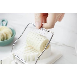 Feliator multifunctional pentru oua, mozzarela, fructe, 2 forme de feliere, agatatoare, 20 cm, Alb/Mov - Img 4