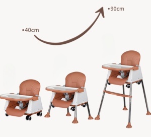 Scaun de Masa Pliabil 3in1, Reglabil, Multifunctional, 3 Pozitii, Masuta si Husa Detasabile, Roti, Centura de Siguranta, Ajustare Inaltime, Maro - Img 4