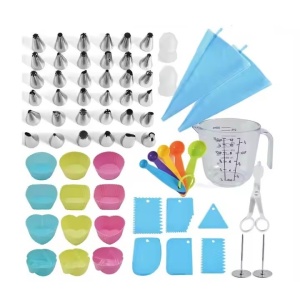 Set 63 Piese Ustensile pentru Ornare Prajituri, din Plastic si Otel Inoxidabil, Forme Briose, Multicolor