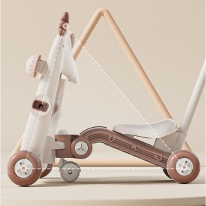 Antemergator pentru Copii 8 in 1, Multifunctional, cu Maner de Impingere Detasabil, Scuter, Trotineta, Scaun Reglabil, Tavita Detasabila, Stabil, Antiderapant, 4 Roti, 56x44x64cm, 9-12 Luni, Maro - Img 3