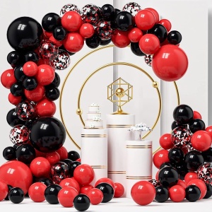 Baloane decorative pentru Nunta, Zi de Nastere, Evenimente, Arcada Set din 124 baloane, din latex, baloane cu confetii, Negru Rosu