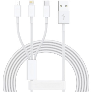 Cablu USB 3in1 SX - 21, USB la micro USB/USB-C/compatibil iPhone, 3A, 1.2m (alb)