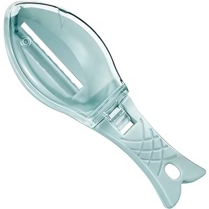 Curatator Manual Solzi de Peste, Forma Peste , Recipient cu Capcac pentru Solzi, Plastic, Albastru deschis, 16x6 cm