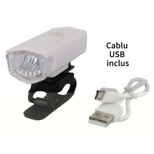Far cu LED proiector pentru bicicleta\trotineta, reincarcabil, cablu USB inclus, 3 moduri de lumina, IPX4, Alb, 6.5x2.9x2.3 cm - Img 3