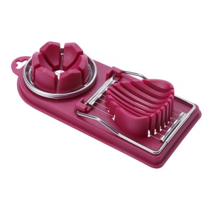 Feliator multifunctional pentru oua, mozzarela, fructe, 2 forme de feliere, agatatoare, 20 cm, Alb/Mov - Img 2