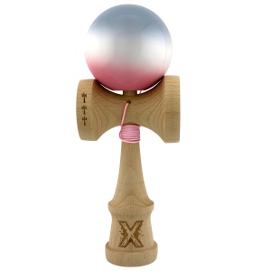 Kendama X Originala, Profesionala, Big Cups V2, Super Sticky Cupe Mari, Rulment Metalic cu Ata 55 cm, Gradient Roz/Alb/Gri