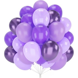 Set 10 Baloane din Latex Chrome, Model Party, 23 cm, Diferite Nuante Mov, 2.2 g