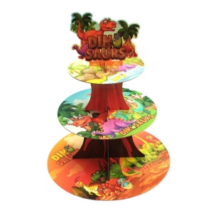 Suport Etajat pentru Prajituri, cu Tematica Dinozauri, 3 Nivele, Model 5 Multicolor