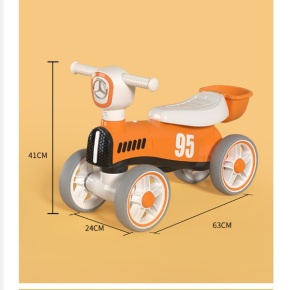 Bicicleta fara pedale pentru copii, cu lumini si muzica, 4 roti, varsta 1-3 ani, material PP, 63 x24 x41 cm, portocaliu - Img 2