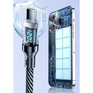 Cablu de Date Type C + USB, Încarcare Super Rapida, 120 W, Afișaj Digital LED, 1 m, Negru - Img 4
