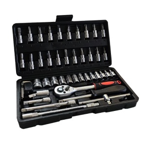 Chei tubulare Set 46 de Piese, Trusa Scule de Reparatii Auto, Prelungitoare Rigid si Flexibil, Articulatie Cardanica, Antrenor de Forta Glisant, Adaptoare, Maner pentru Surubelnita, 23 x 12 x 4 cm, 1.9 kg, Cutie Neagra - Img 2