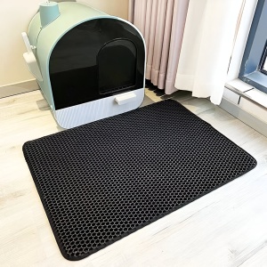 Covoras pentru Litiera, Covor cu Doua Fete pentru Pisici, Rezistent la Apa, Colectare Granule de Nisip, Antiderapant, 40x50 cm, Negru - Img 2
