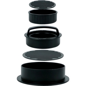 Presa dubla pentru hamburgeri 2 in 1, forma si presa, doua dimensiuni, cu maner, usor de curatat si folosit, material ABS,13x13.5x7 cm, neagra