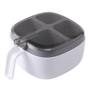 Recipient pentru condimente, 4 casute, potrivit pentru sare, cimbru, piper, condimente, 4 lingurite din plastic, capac din plastic, maner, 14x14x8 cm, alb,roz,albastru
