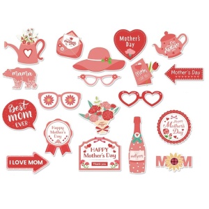 Set 18 Accesorii pentru Petrecere, Props pentru Photo Corner, Tematica Ziua Mamei, Multicolor