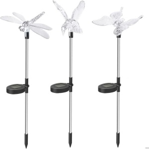 Set 3 Lampi Solare LED tip pasare-fluture-libelula, Inaltime 43 cm, Multicolor