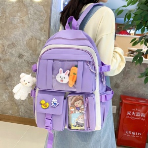 Set 4-in-1 pentru Scolari sau Prescolari - (rucsac, geanta de umar, plic elegant, penar), culoare VIOLET cu IEPURAS - Img 2