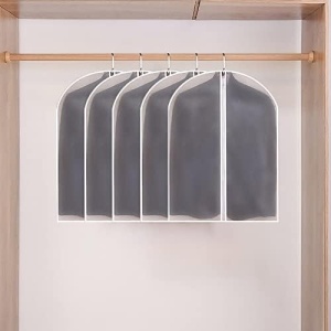 Set 5 Huse de Depozitare cu Fermoar, pentru Haine, de Protectie, pentru Voiaj, Netesut, Rezistent la Praf, 60x80 cm, Transparent-Alb - Img 2