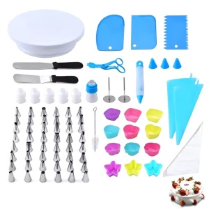 Set 80 Piese Ustensile pentru Ornare Prajituri, din Plastic si Otel Inoxidabil, Forme Briose, Multicolor